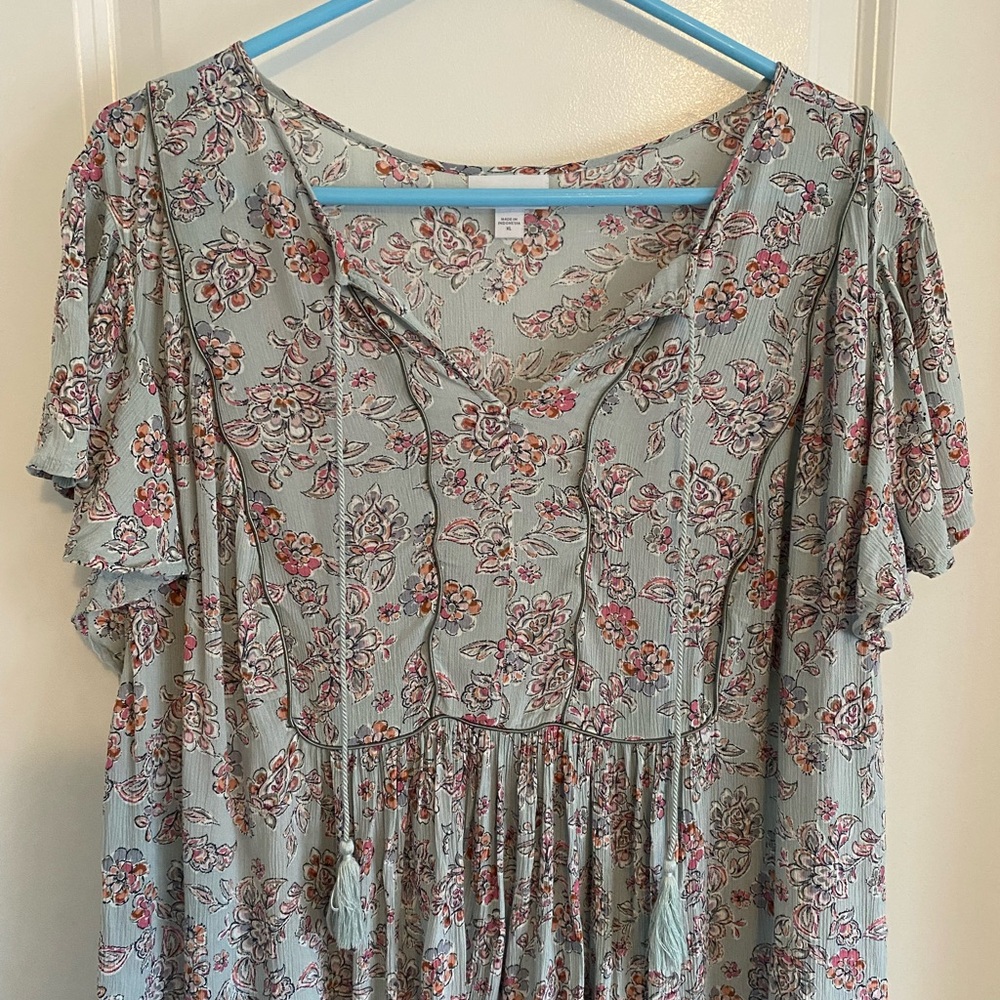 J. Jill Cornflower Blue Floral Peasant Tasseled Blouse - Picture 3 of 11